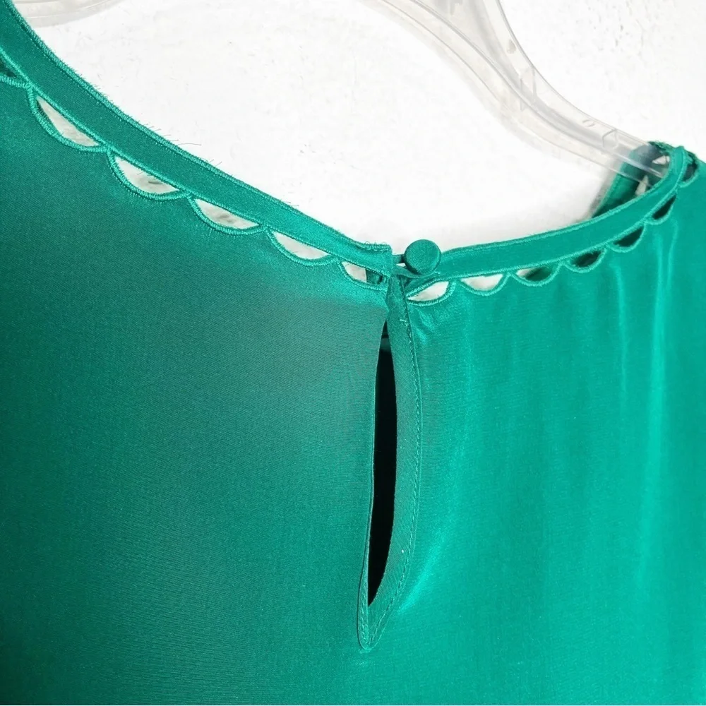 New J. CREW Scalloped Cutout 100% Silk Top in Emerald Green